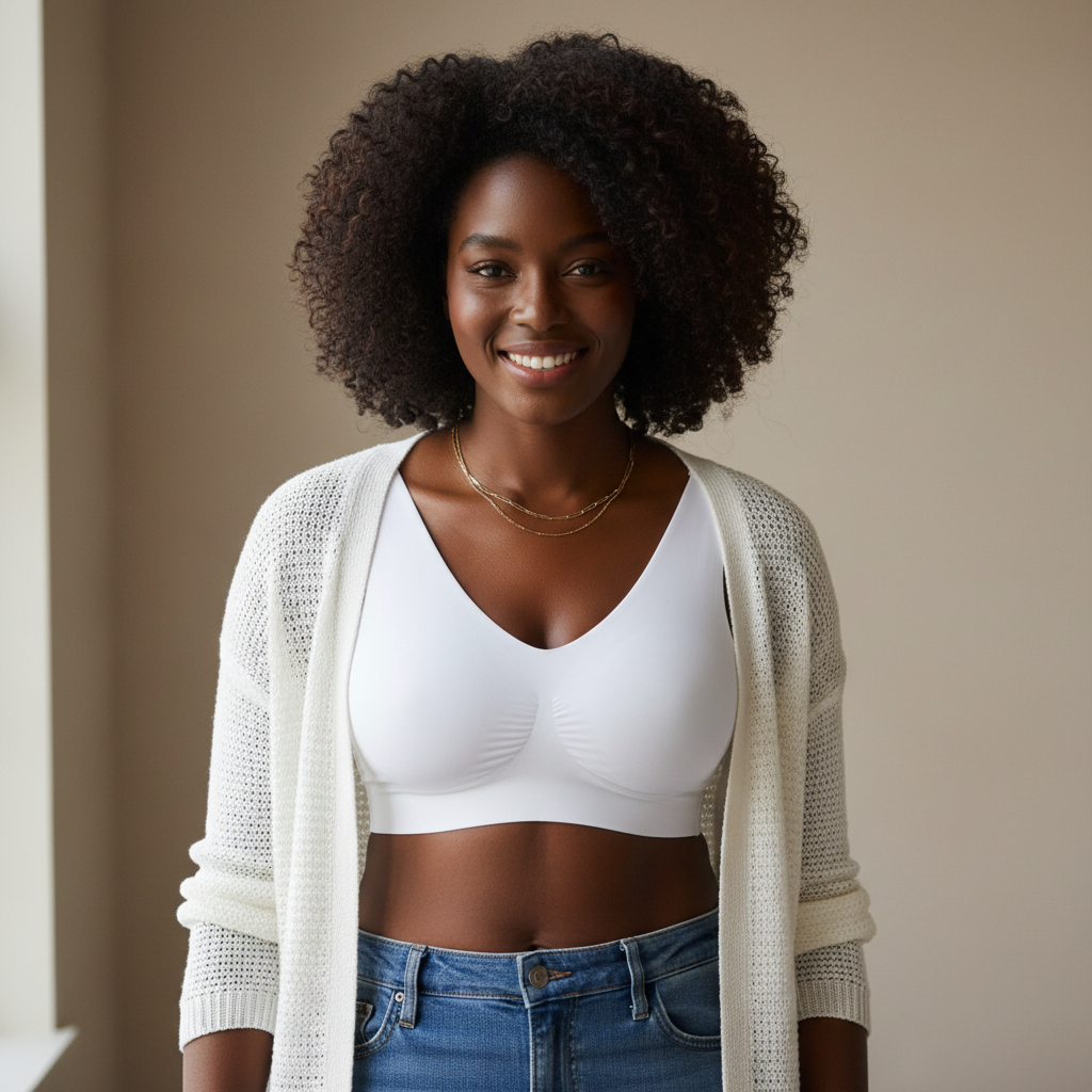 Modèle vue de face - soutien-gorge blanc avec cardigan