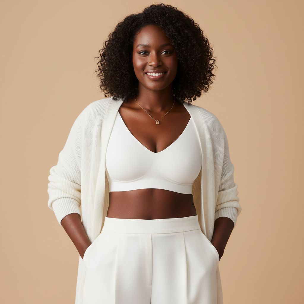 Modèle vue de face - soutien-gorge blanc avec pantalon blanc