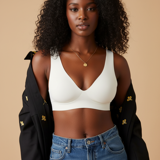Vue de face - soutien-gorge blanc avec veste noire brodée