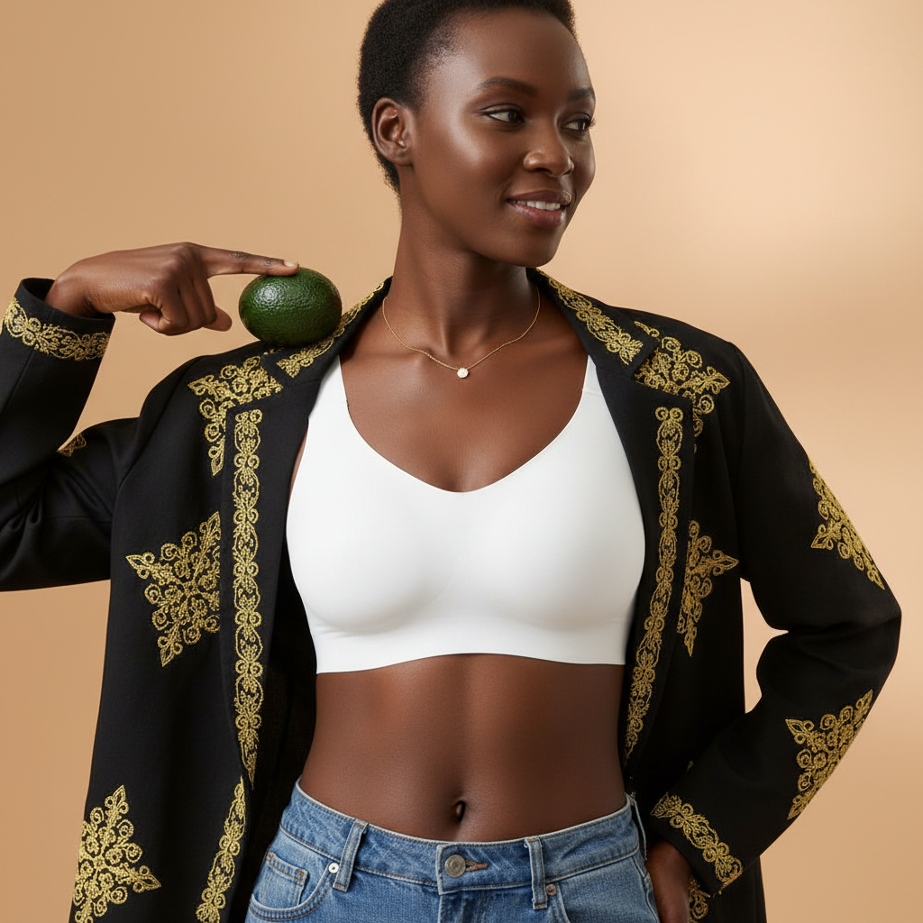 Vue de face - soutien-gorge blanc identique avec veste noire